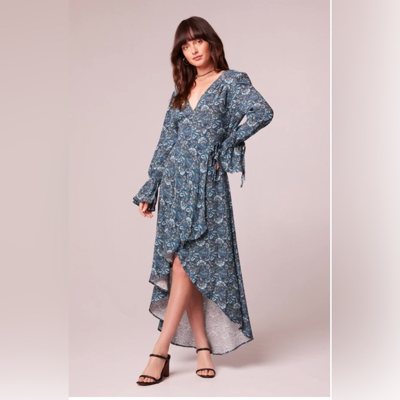 NWT Band Of The Free JEWEL TEAL FLORAL WRAP MAXI DRESS High Low Bohemian Style - Picture 5 of 5
